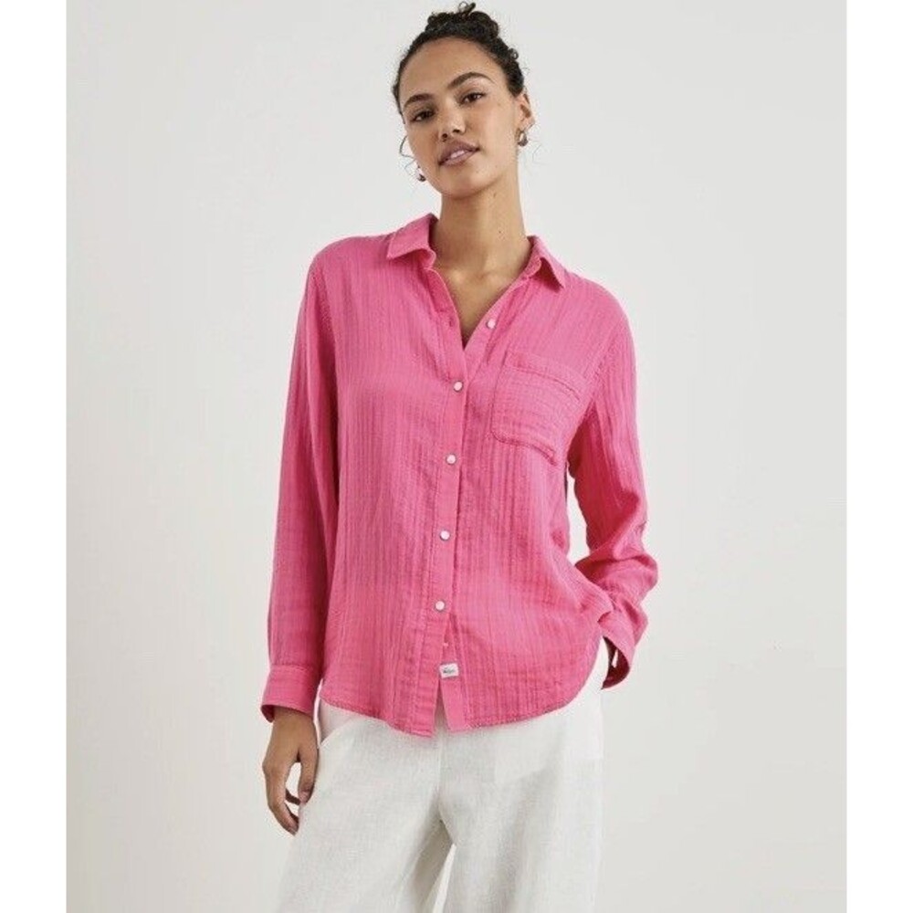 Rails Womens M Pink Ellis Button Down Organic Cotton Gauze Shirt